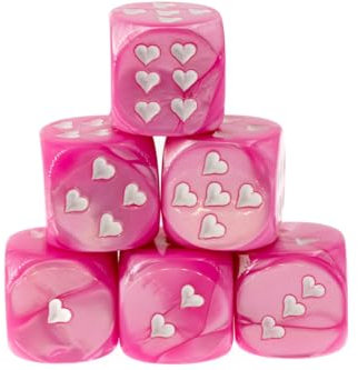 WeLoveDice - Würfel rosa mit weissen Herzen - Made in Germany - 6 Stück