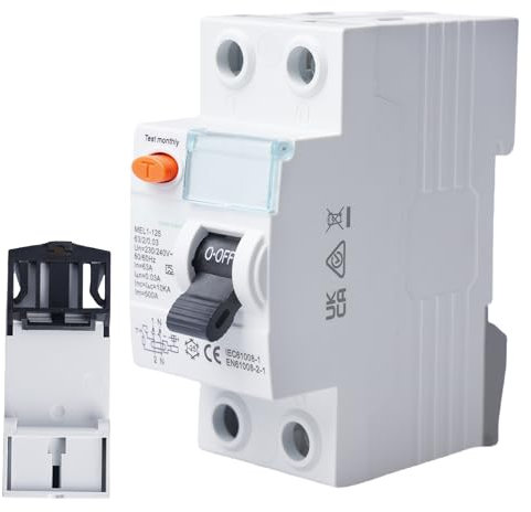 GOEDCH FI/LS-Schalter:2P 6kA FI-Schalter, 230V, 2 Polig Fehlerstromschutzschalter, 2P 63A 30mA Schutzschalter, RCCB AC-geschützter Leistungsschalter für Überlastschutz, GYL10-2P-63A-0.03A.