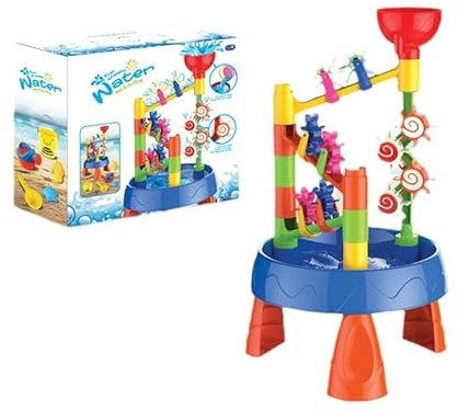 2 in 1 Wasserspieltisch Kinder Outdoor, 32 Stück Sand Wassertisch Matschtisch Set, Strandspielzeug Set mit Eimer Sandförmchen Sandschaufel,Wasser Spieltisch Sand Spielzeug für Kinder ab 3