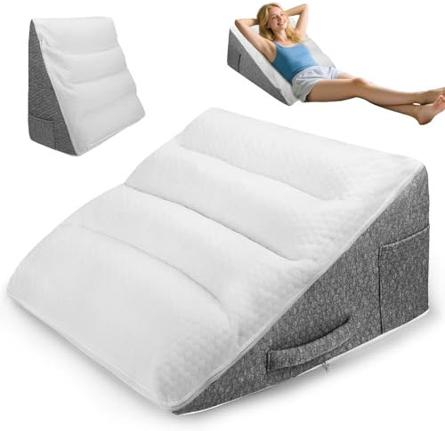 Keilkissen für Bett und Sofa, Doppelte Lesekissen zur Rückenkissen, Betterhöher, Rückenstützkissen, Matratzenkeil, Kissen Hochdichteschaum Lesekissen für Rücken, Beinen und Knien Spielen-50x50x26cm