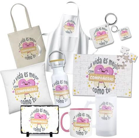 Kembilove® Regalos personalizados para compañeras | Taza, botella, puzzle, cojín, delantal y más | “La vida es mejor con compañeras como tú” | Detalle original y emotivo