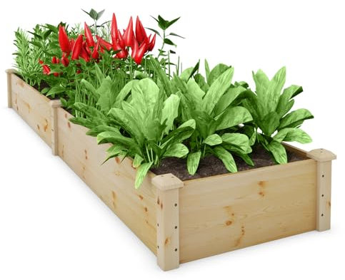 GiantexUK Garden Planter with Trellis, Wood Raised Garden Bed with 2 Compartments, Outdoor Elevated Flower Pots Planting Box for Climbing Plants Vine Vegetables Herbs (without Trellis, 310L)