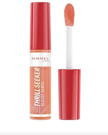 Rimmel London Thrill Seeker Glassy Lip Gloss, Orange Sorbet 055, Vegan Formula with Hyaluronic Acid