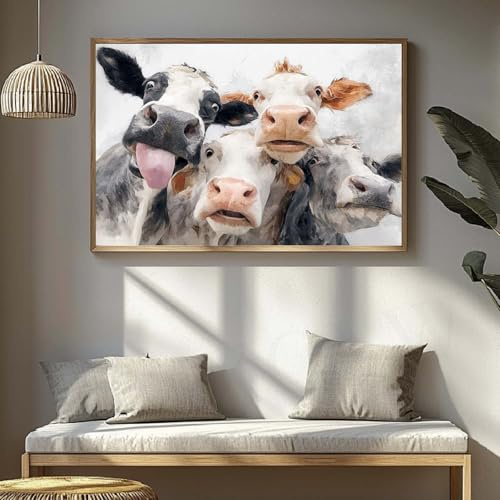 HMXQLW Leinwandbilder Abstrakte Kuh Lustiges Bauernhaus Tier Bilder Poster Kunstdrucke Deko Ohne Rahmen,für Schlafzimmer Wohnzimmer Wohnung Wanddeko (30X50CM,A)