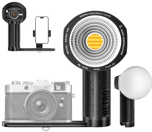 LENSGO 40H Retro Camera Flash Light with Diffuser, Rechargeable 40W Bi-Color 2700K-7000K CRI96 Video Light, Dimmable 0-100%, 8 Lighting Effects, Compatible with DSLR/GoPro/Sony/Canon/iPhone