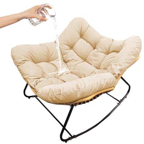 Generisch Schaukelstuhl Wohnzimmer, Schaukelsessel Extra Groß Outdoor Relaxstuhl Mit Gepolsterter, Belastbarkeit Bis 150kg, Papasansessel Rocking Chair Lesesessel Lounge Sessel,Beige
