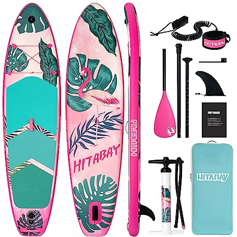 SUP Board Set, Stand Up Paddling Board Aufblasbar, 320cm 335cm stabil für Erwachsene bis 150 kg mit kompletten Zubehör Surfbrett für Anfänger (Flamingo)