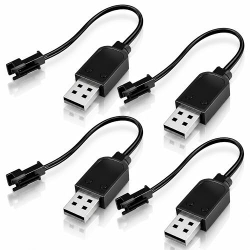 4PCS Akku Ladekabel für 3,6V-3,7V LiPo-Akkus, USB Ladegerät mit SM-2-Pin-Stecker für RC-Spielzeuge, Fahrzeuge, Boote