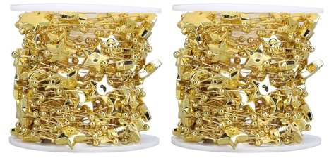 Star Bead Garland 2 Rolls 20 Meters | Cuttable String for Wedding/Christmas/Party Decor | ABS Material Decorative Beads with Star Design | Versatile Holiday Garland (Gold)