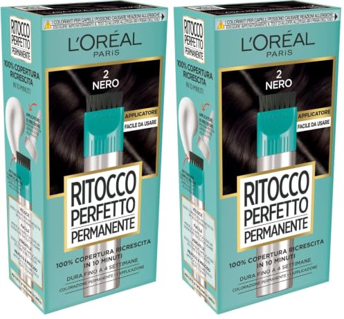 L'Oréal Paris Colorazione Ritocco Perfetto Permanente, Copre 100% della Ricrescita, In Soli 10 minuti, Fino a 4 Settimane, Colore: Nero (Confezione da 2)