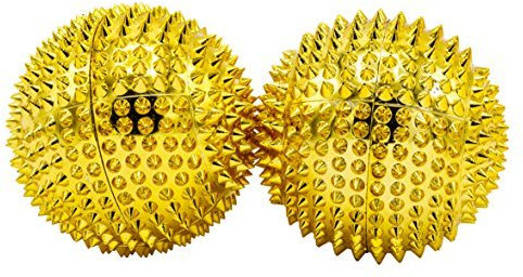 CHI-ENTERPRISE - zwei magnetische Massagebälle - klein | Faszienbälle zur selbsttherapeutischen Akupressur Behandlung | Inhalt: 2 Igelbälle in gold, je 47 mm Durchmesser & 228 Akupressurnadeln
