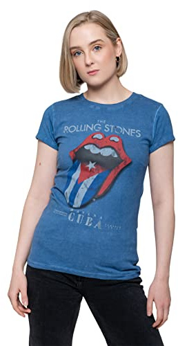 The Rolling Stones T Shirt Havana Cuba Official Womens Skinny Fit Blue Snow Wash