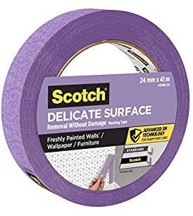 ScotchBlue Nastro adesivo per superfici delicate, 24 mm x 41 m, linee di vernice super affilate, per pittura delicata e decorazione di interni, nastro per pittori per carta da parati e mobili