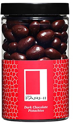 Rita Farhi Belgian Dark Chocolate Coated Roasted Pistachios in a Luxury Gift Jar 300 g