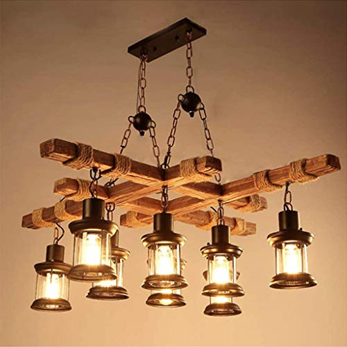 Pendelleuchte Vintage Hängelampe Retro Hängeleuchte Holz Metall Pendellampe Höhenverstellbar Droplight Glaslampenschirm E27*8 Industrial Deckenleuchte Für Esszimmer Wohnzimmer Küche Café Kronleuchter