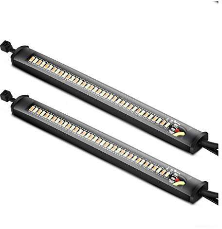 2PCS Universal Motorcycle LED Fork Turn Signal Light, MoreChioce Waterproof Flexible 36LED Stip Lights Self-adhesive Front Rear Turning Indicator Lights for Motorcycle Amber White LED