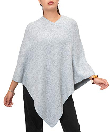Fantasie Terrene Strickponcho für Damen, Alpaka, Mischgarn, Farbe: Jeans und Grau