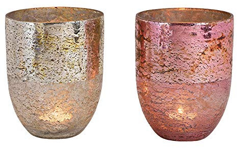 Wurm - Windlicht aus Glas Champagner, pink 2-Fach, (B/H/T) 12x15x12cm