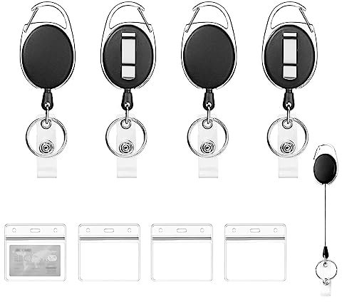 Einziehbarer Ausweishalter, 4 Stück Ausweisrolle, Schlüsselband Ausziehbar, für Schlüsselanhänger, Ausweishalter Kartenhalter, Einziehbarer ID Card Holder (Black A)