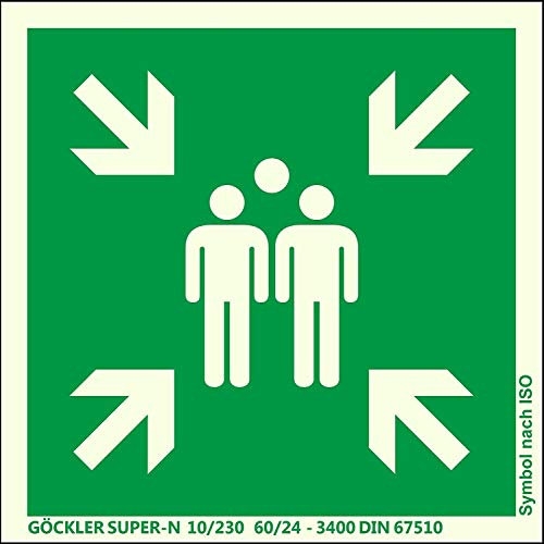 DerABCFeuerlöscher.de GmbH Sammelstelle Schild Alu nachleuchtend 300 x 300 mm ISO Sammelpunkt Sammelplatz 30 x 30 cm