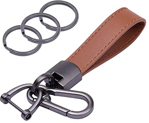 Wisdompro Schlüsselanhänger Auto, Schlüsselanhänger Leder mit 1 D-Ring, 1 Schraubendreher, 3 Schlüsselring, Keychain für Männer/Frauen sind Geschenke für Familie, Freunde (Braun)