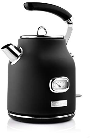 Westinghouse Retro Kettle - 1.7 Liter Electric Kettle - Fast Boil - Water Boiler For Hot Drinks - Quiet Boil & Detachable Filter - 2200W Kettle (Black)