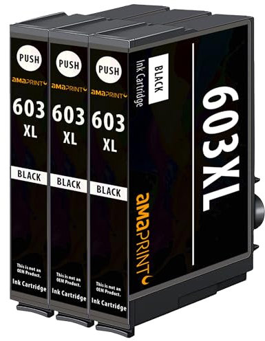 Amaprint XL Patronen kompatibel mit Epson 603 603XL Schwarz passend für Expression Home XP-3100 XP-3105 XP-3150 XP-4100 XP-4150 XP-4155 (3 Druckerpatronen)