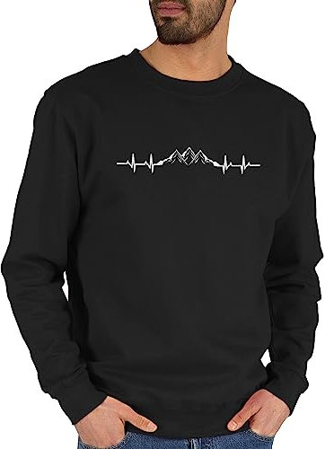 Sweater Pullover Sweatshirt Herren Damen - Skiurlaub Apres Ski - Berge Herzschlag - L - Schwarz - Skifahren Geschenke wandern apreski Wanderer valentinstaggeschenk Skifahrer Apres+ski Berg EKG mit