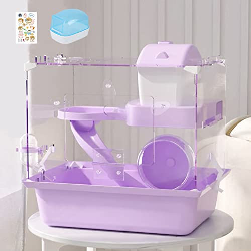 Hamsterkäfig Groß Zwerghamster Käfig Transparent Kleintierkäfig Acryl-Material Nagerkäfig Cage Zwei Ebenen Hamsterhaus für Kleintier Mäuse Transparentes Acryl Kunststoff Plastik mit Zubehör Lila