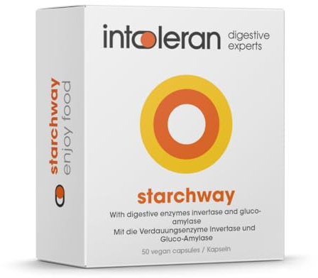 Intoleran Starchway Digestive Enzymes - 50 Capsules | Supplement for Starch & Sucrose Intolerance, Helps Digest Sugars & Starch, Invertase & Gluco-Amylase Enzymes, Pure & Vegan