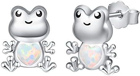 KINGWHYTE Opal Ohrringe 925 Sterling Silber mit Frosch Ohrring Niedliche Tier Ohrstecker Frosch Schmuck Geburtstagsgeschenke für Kinder Frauen Mädchen Tochter