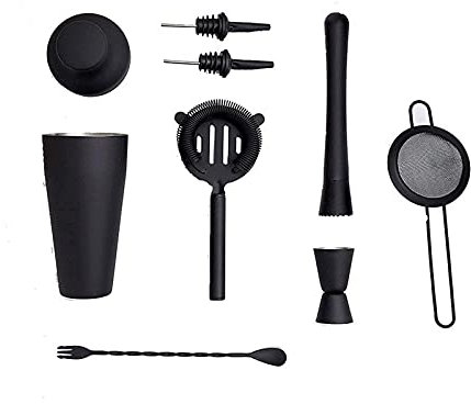 Juego de coctelera Juego de coctelera Juego de coctelera Elaboración de cócteles Negro mate Juego de coctelera de acero inoxidable de 11 piezas Herramienta de barra para mezclar Margarita, Manhattan