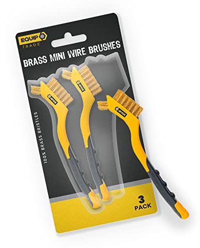 3-Pack BRASS Mini Wire Brush Scrapers for Multi-Purpose Uses with Custom Ridged Soft Grips for Complete Control | 100% Brass Bristles