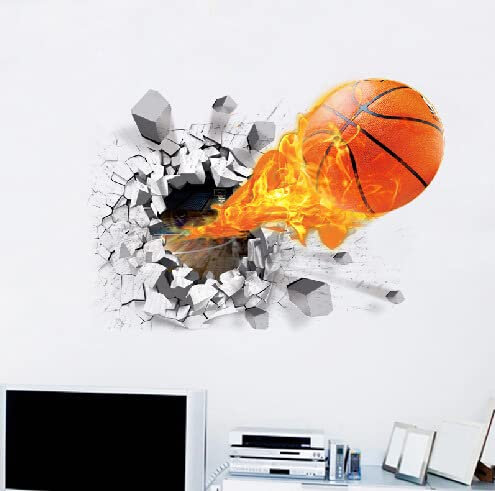 3D Basketball Inspiration Wandtattoo 3D Basketball Aufkleber Naturgetreue Basketball Dekoration Cartoon Kinderzimmer Wandgemälde