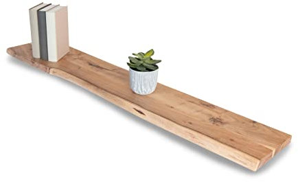 SAM Wandregal Amanda, Akazienholz massiv, naturfarben & lackiert, Holzregal/Steckboard mit Baumkante, 120x20 cm Regal