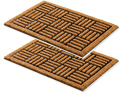 Eingangsmatte Kokos Türmatte Innen - Gittermuster 2er Set 40 x 60 cm | Rutschfeste Motiv Fußmatte 100% Kokosfaser Fussmatte natürliches Material für Innenbereich & überdachten Außenbereich robust
