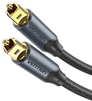 VENTION 2M Cable Óptico Audio Digital TOSLINK, Enchufe de Metal Recubrimiento de Nylon SPDIF Cable de Fibra Óptica Dolby DTS Sound, para Barra de Sonido, TV, Home Cinema, Xbox, Play-Station - Negro
