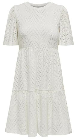 JDY Vestido Jdycarla Cathinka S/S Dress JRS Atk para Mujer, Cloud Dancer, M