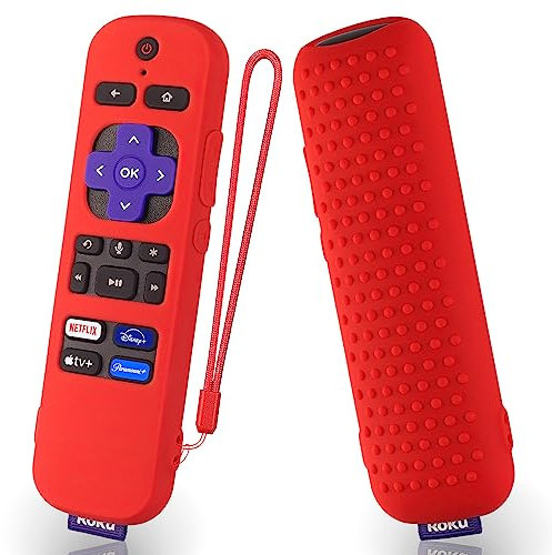 Silicone Cover for Roku Voice TV Remote RCAL7R/Roku Express/Roku Streaming Stick TV Remote Protective Case Silicone Sleeve for Roku TV Remote Cover with Lanyard(Red)