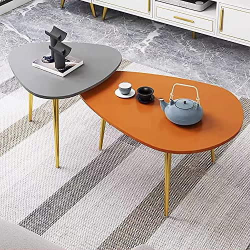 Table Basse de Salon Moderne Table Basse gigogne en Bois Ensemble de 2, Table gigogne de Salon, Tables d'extrémité latérales créatives pour canapé/Balcon/Chambre, Pieds en métal doré avec re