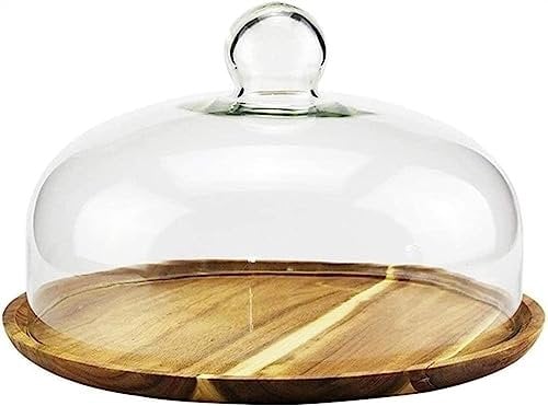 TIST Boîte à gâteaux Ensemble Plateau à pâtisserie en Bois Dessert et Couvercle en Verre Maison Sandwich Poudre dôme Barre Plateau à Salade de Fruits