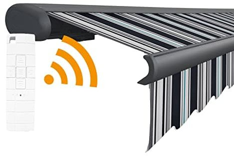 Arilco Elektrische Vollkassettenmarkise Kassettenmarkise Gelenkarmmarkise Markise Sonnenmarkise Sonnenschutz in vielen Farben und Größen wählbar in der Kassettenfarbe Anthrazit (4x3m Casual)