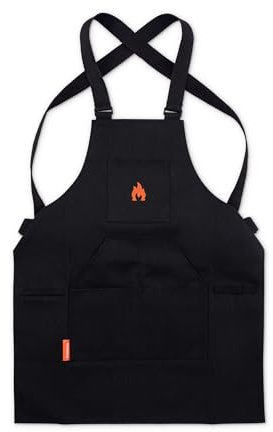 Solo Stove Grillschürze | Strapazierfähige Kochschürze mit verstellbaren Kreuzträgern, Schürze mit 6 Taschen und Handtuchschlaufe, Ideal für Männer und Frauen, Schwarz, 600D Canvas, Einheitsgröße