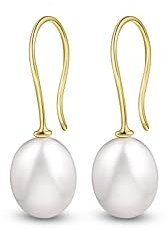 Amberta Allure Damen Ohrhänger mit Perle aus 9K Gold: 8 bin 9 Perle Ohrringe für Frauen