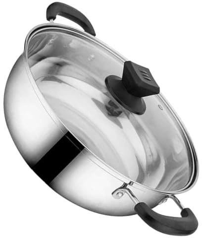 Stainless Steel Hot Pot 28Cm with Glass Lid and Double Handles for Cooking Soup, Stew, Pasta, and More