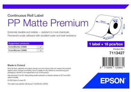 EPSON Modell Epson 7113427 Druckeretikett, weiß, selbstklebendes Druckeretikett