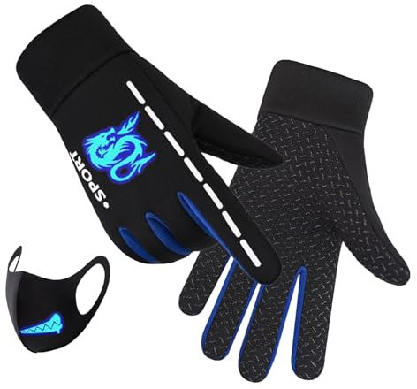 Monozoz Winter-Fahrradhandschuhe, Vollfinger-Handschuhe, reflektierend, Winter-Wärme, Bildschirm-Touch, mit rutschfestem Silikon-Griff zum Laufen, Fahren und Angeln