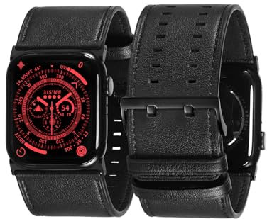 Tefeca Cinturino di ricambio compatibile con Apple Watch/Apple Watch Ultra, Pelle nera, Ultra wide 49/45/44/42mm, Classico