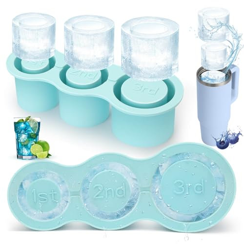 Silicone Ice Cube Tray for Stanley Cups - Set of 3 Cylinder Molds with Lid