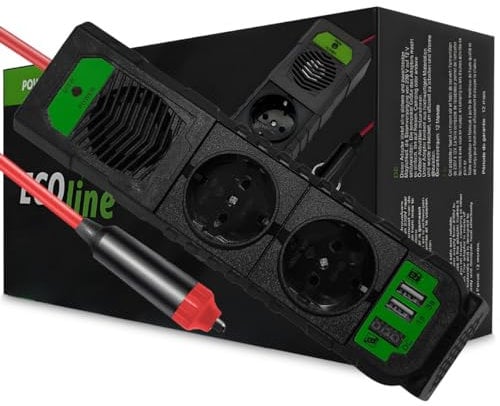 EcoLine - Inverter 12V auf 220V/230V - Steckdosenleiste/Steckdose 200W für Auto mit 2X USB
